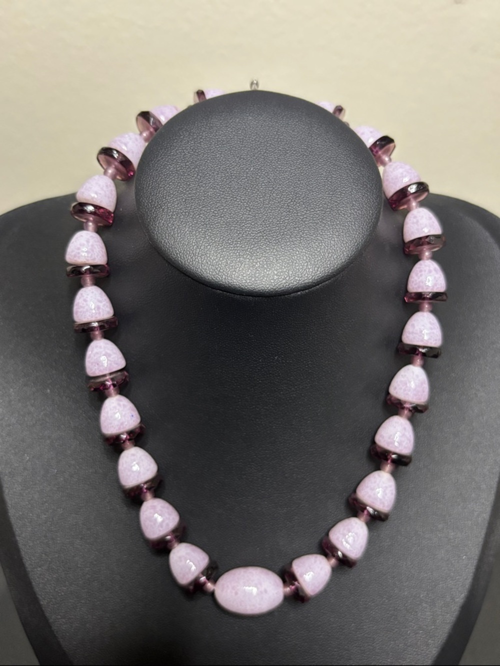 Purple Glass Beaded Silver Tone 925 Signed Toggle Clasp Vintage Necklace